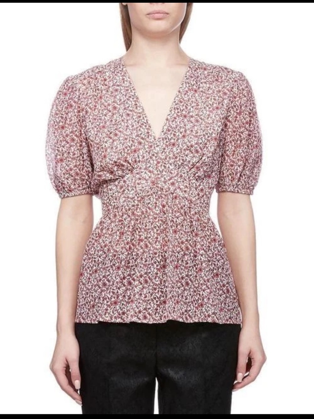 Tory Burch Floral Silk Cotton Blouse Size 8 Puff Sleeve Boho Romantic